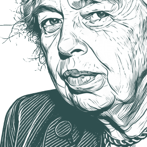 Engraved portrait of Eleanor Roosevelt, facing left
