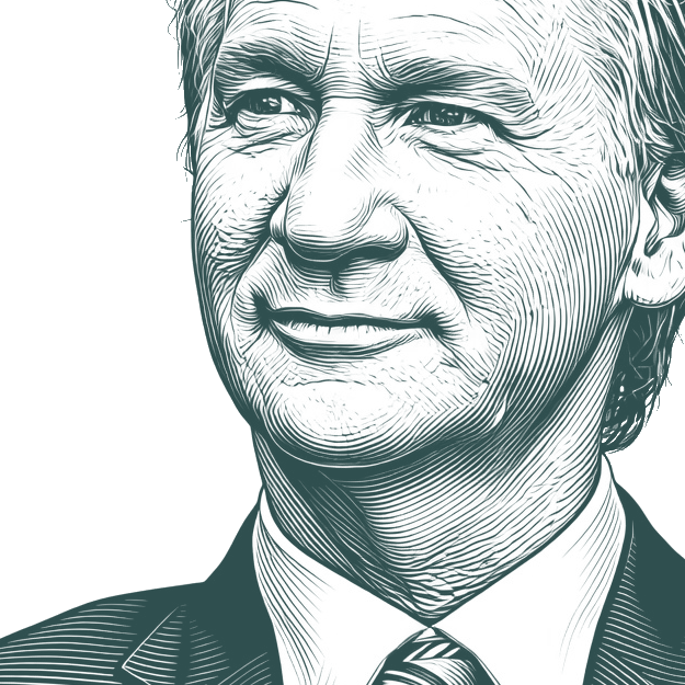 Engraved portrait of Bill Maher, facing left