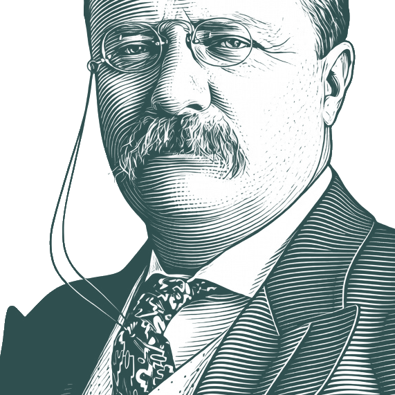 Engraved portrait of Theodore Roosevelt, facing left