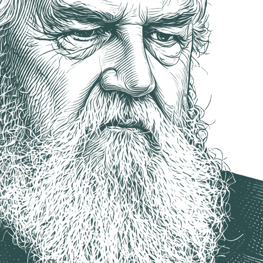 Engraved portrait of Robertson Davies, facing right