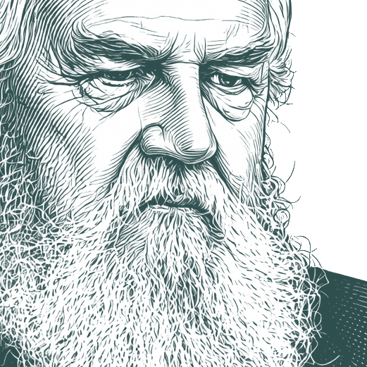 Engraved portrait of Robertson Davies, facing right