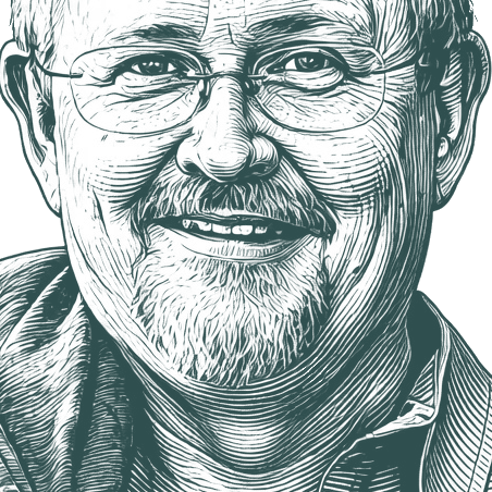 Engraved portrait of Orson Scott Card
