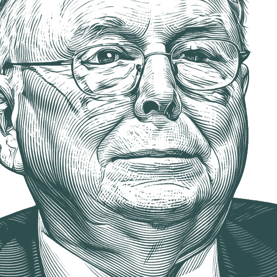 Engraved portrait of Charlie Munger, facing right
