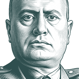Engraved portrait of Benito Mussolini