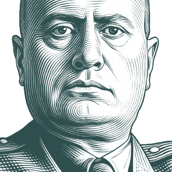 Engraved portrait of Benito Mussolini
