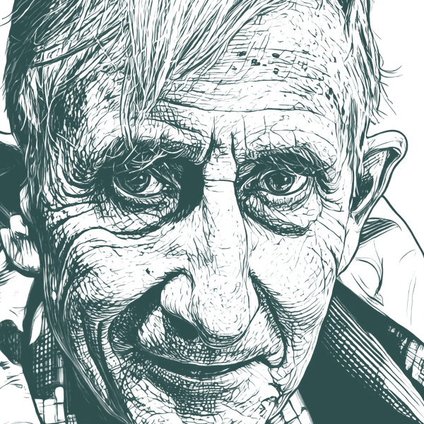 Engraved portrait of Freeman Dyson, facing right