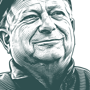 Engraved portrait of Jack Vance, facing right