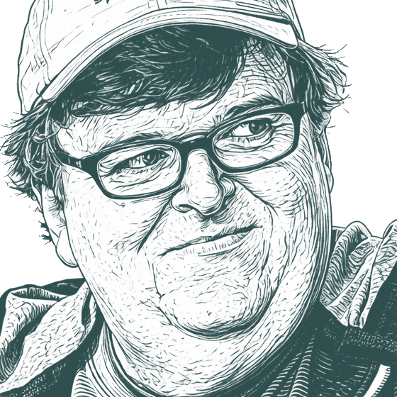 Engraved portrait of Michael Moore