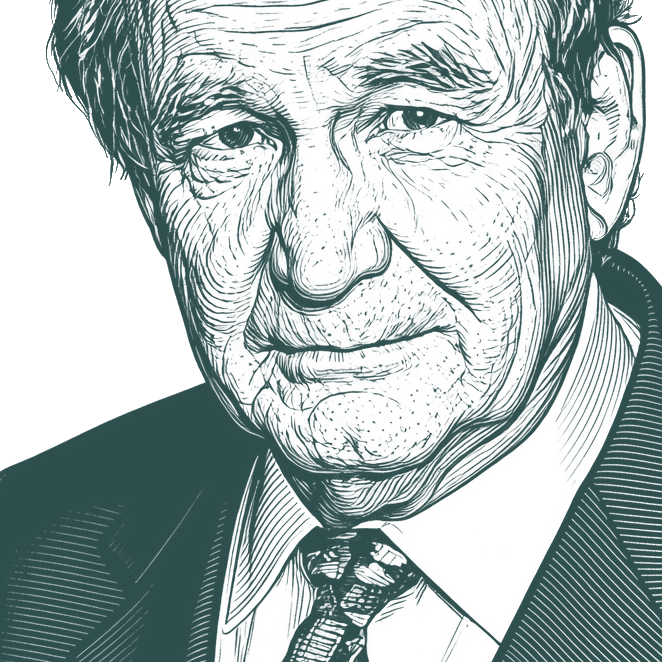Engraved portrait of Pat Buchanan, facing left