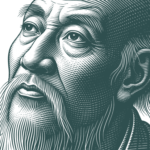 Engraved portrait of Laozi, facing left