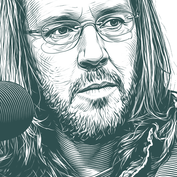 Engraved portrait of David Foster Wallace, facing right