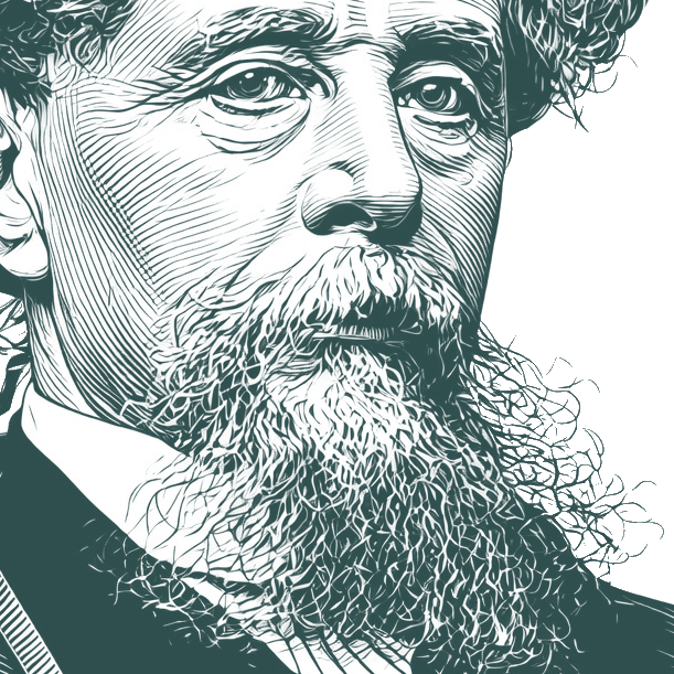 Engraved portrait of Charles Dickens, facing right
