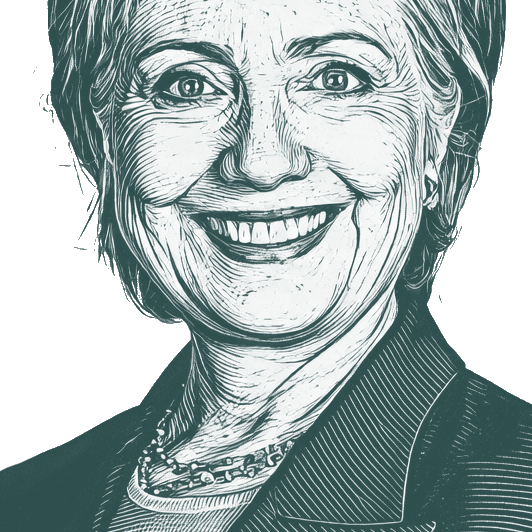 Engraved portrait of Hillary Clinton, facing left