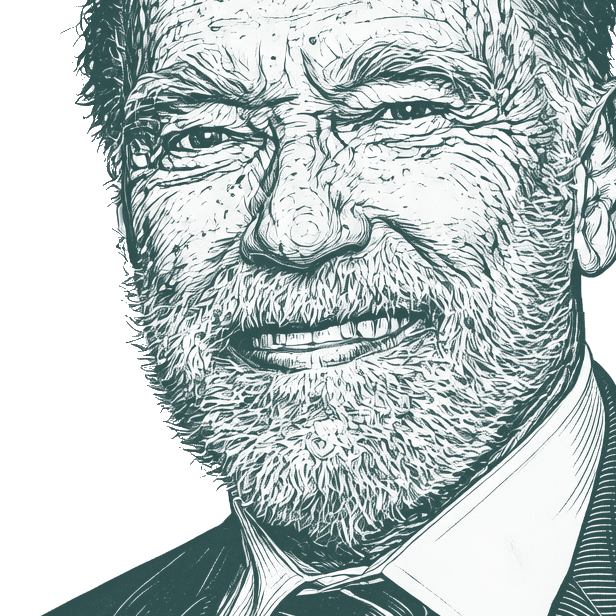 Engraved portrait of Arnold Schwarzenegger, facing left