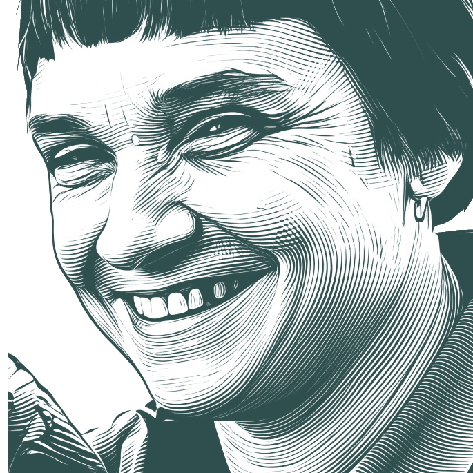 Engraved portrait of Adrienne Rich, facing left