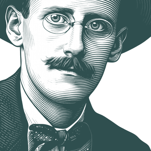 Engraved portrait of James Joyce, facing right