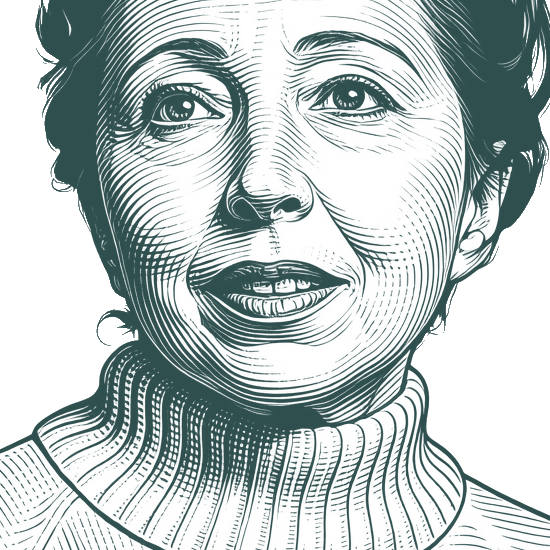 Engraved portrait of Anaïs Nin, facing left
