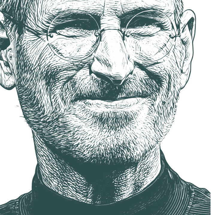 Engraved portrait of Steve Jobs, facing right