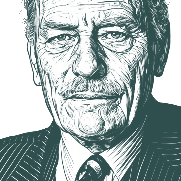 Engraved portrait of Enoch Powell, facing left