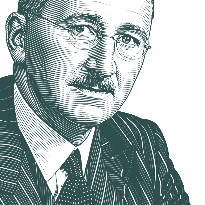 Engraved portrait of Friedrich Hayek, facing right