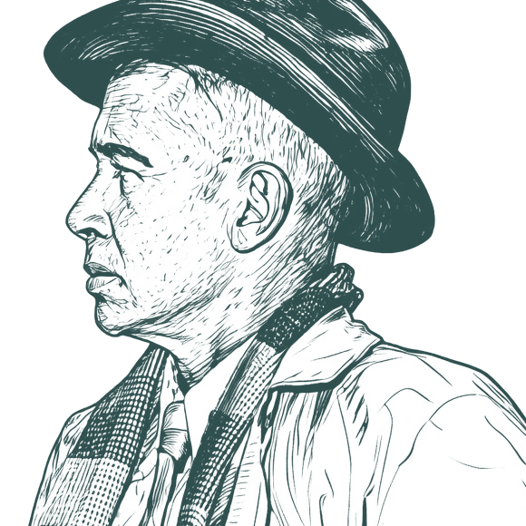 Engraved portrait of E. E. Cummings, facing right