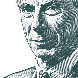 Engraved portrait of Bertrand Russell, facing left