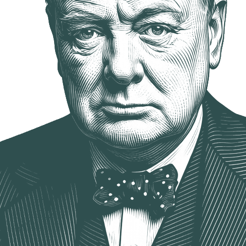 Engraved portrait of Winston Churchill, facing left