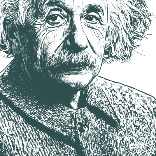 Engraved portrait of Albert Einstein, facing right