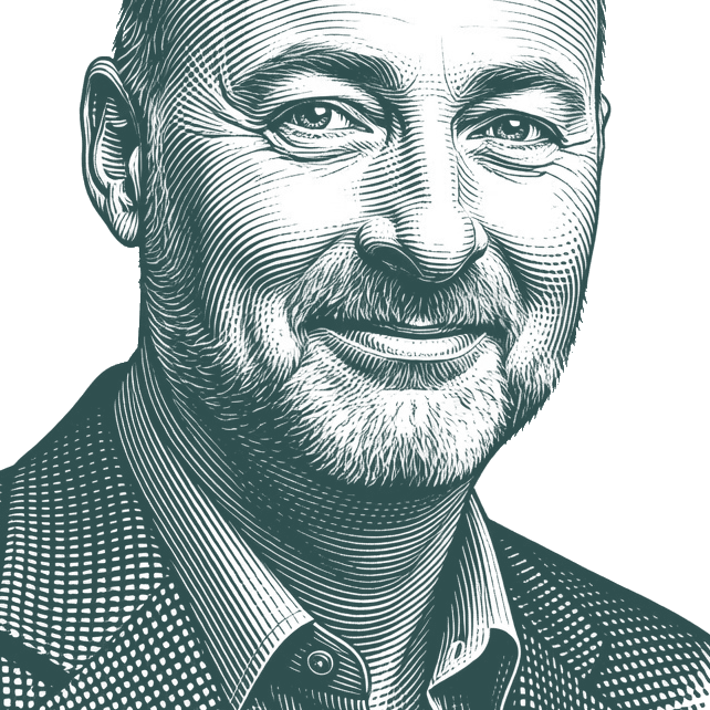 Engraved portrait of David Brin, facing right