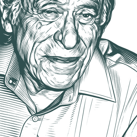 Engraved portrait of Charles Bukowski