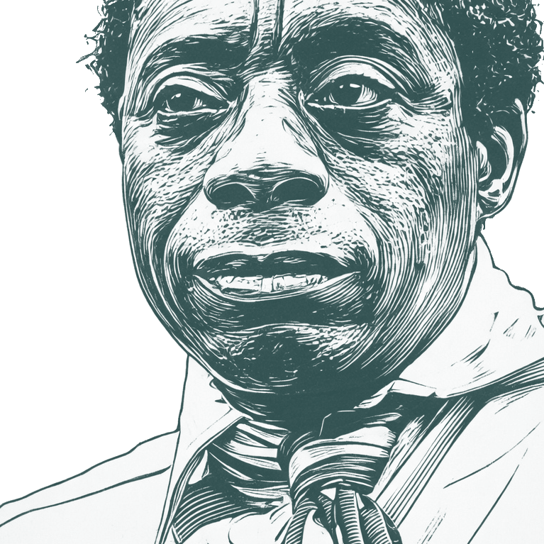 Engraved portrait of James Baldwin, facing left
