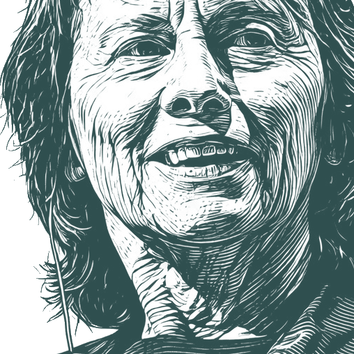 Engraved portrait of Camille Paglia, facing left