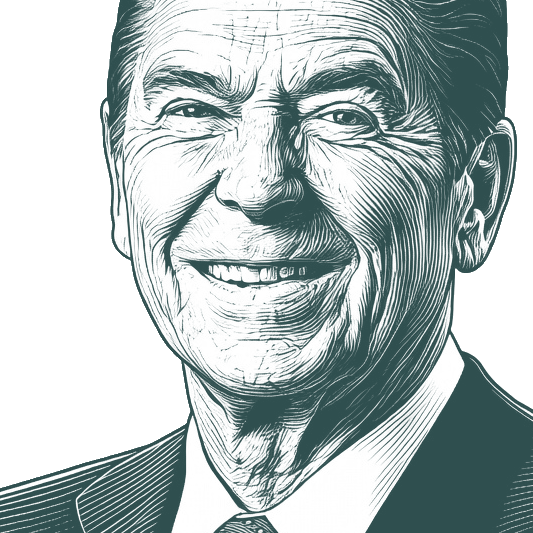 Engraved portrait of Ronald Reagan, facing left