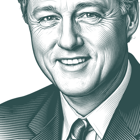 Engraved portrait of Bill Clinton, facing left