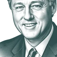 Engraved portrait of Bill Clinton, facing left