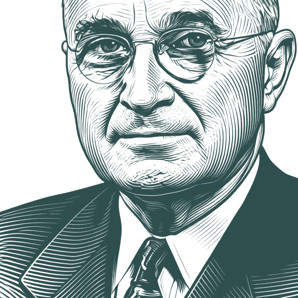 Engraved portrait of Harry S. Truman, facing left