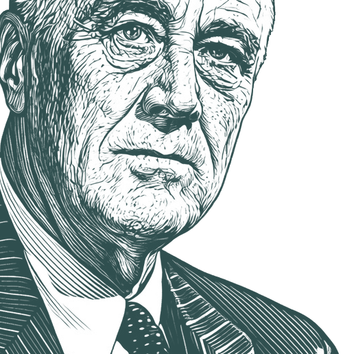 Engraved portrait of Franklin Delano Roosevelt, facing right