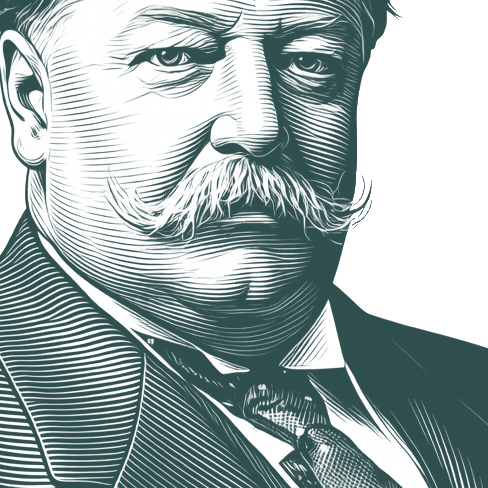 Engraved portrait of William Howard Taft, facing right