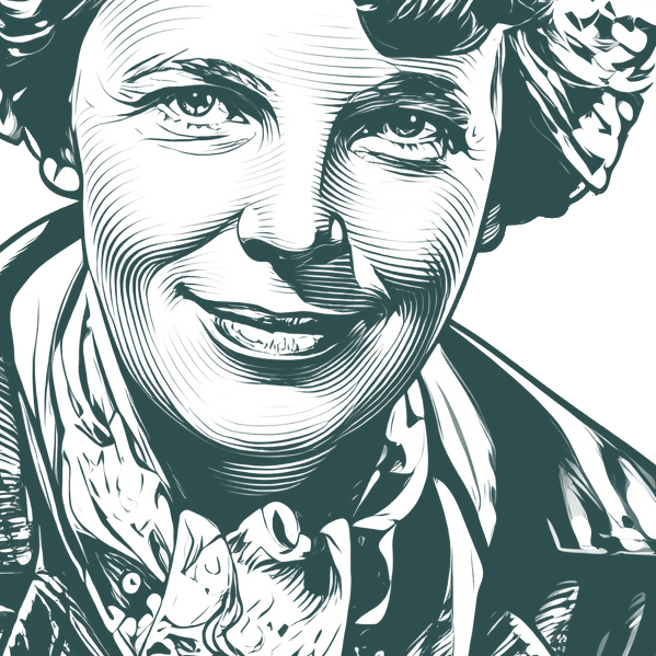Engraved portrait of Amelia Earhart, facing right