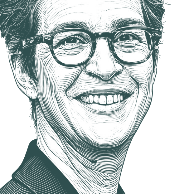 Engraved portrait of Rachel Maddow, facing right