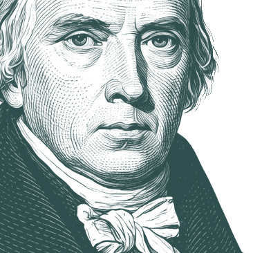 Engraved portrait of James Madison, facing right