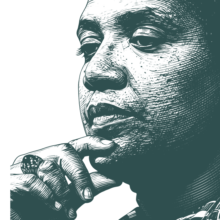 Engraved portrait of Audre Lorde, facing left