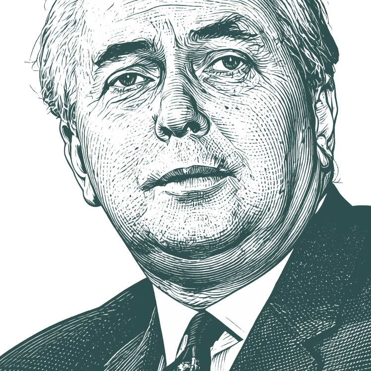 Engraved portrait of Harold Wilson, facing left