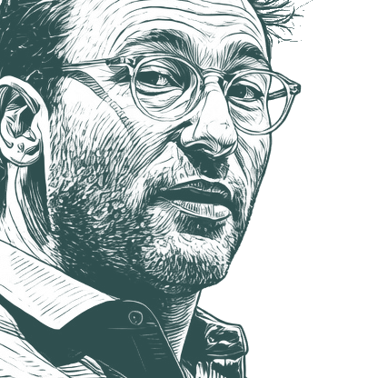 Engraved portrait of Simon Sinek, facing right