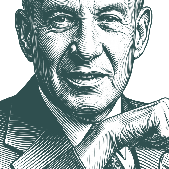 Engraved portrait of Peter Drucker