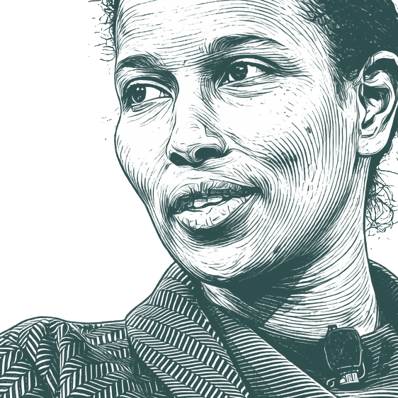 Engraved portrait of Ayaan Hirsi Ali, facing left