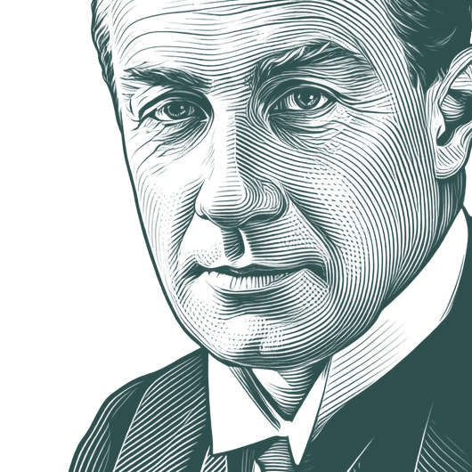 Engraved portrait of Stanley Baldwin, facing left