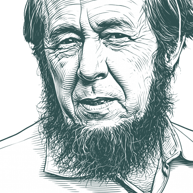 Engraved portrait of Aleksandr Solzhenitsyn, facing left