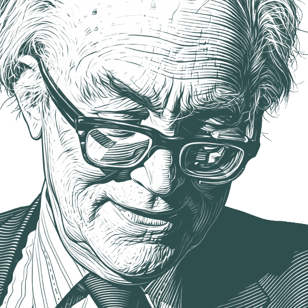 Engraved portrait of Michael Foot, facing right