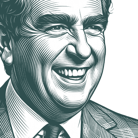 Engraved portrait of Denis Healey, facing right